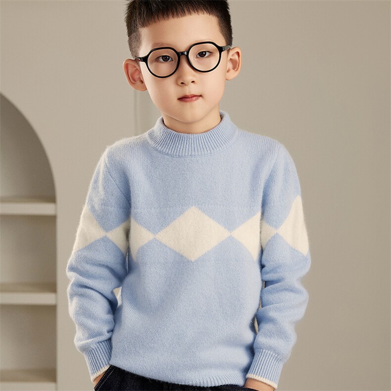时尚活泼柔软保暖亲肤拼色儿童羊毛衫男女童，童装儿童羊毛衫，牧雅羊绒