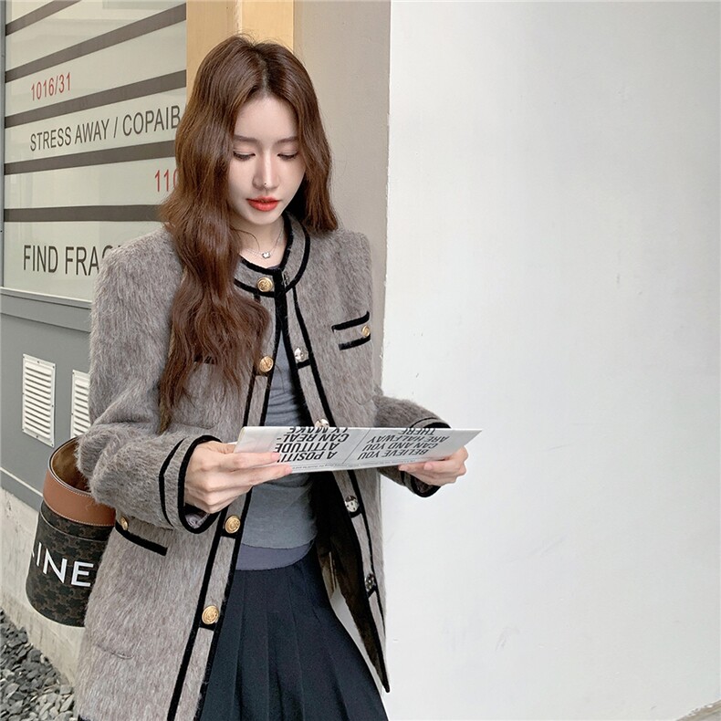 小香风轻奢高级感毛呢外套女2025秋冬新款撞色拼接气质百搭上衣,女装毛呢外套,2C327