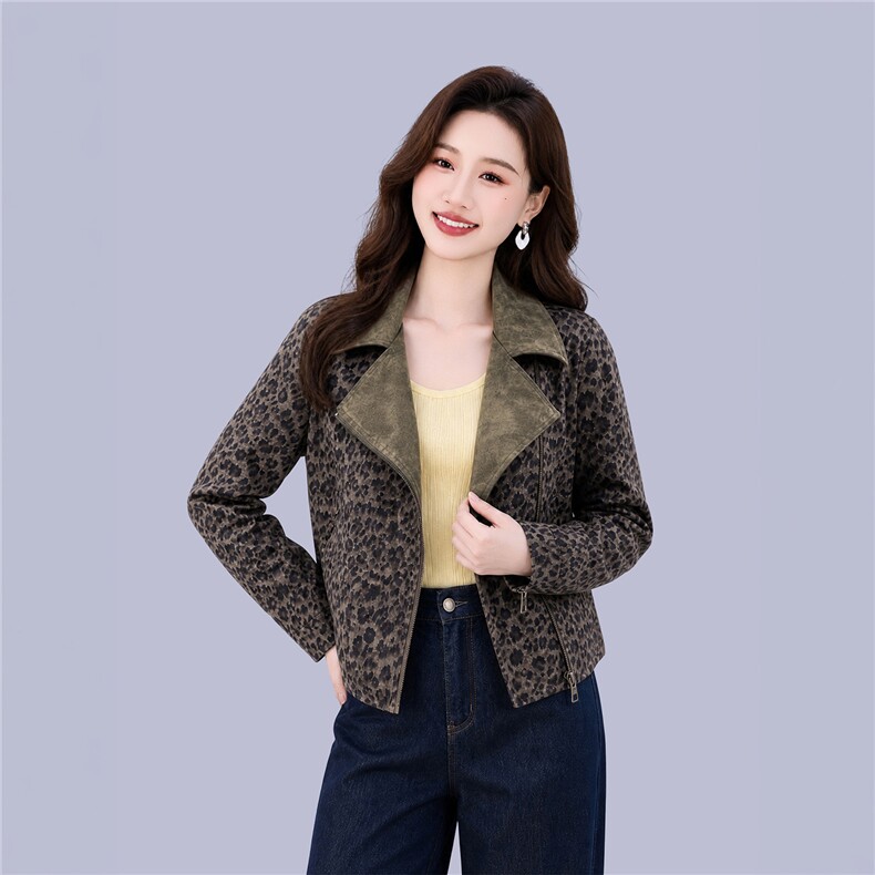 麂皮绒外套女秋时尚豹纹bao款洋气短外套，女装短外套，曼沙奕珂