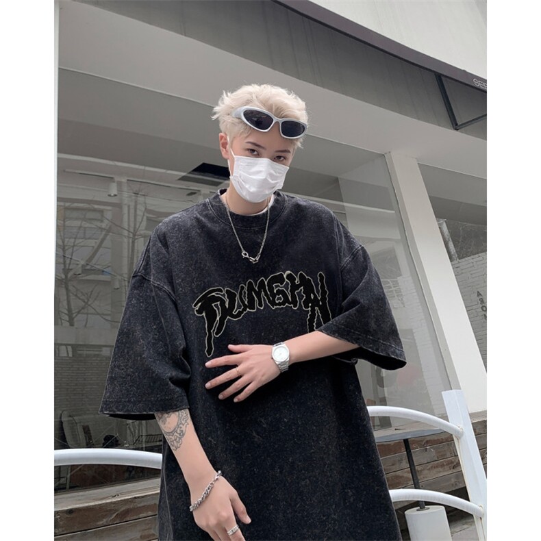 欧美高街水洗做旧短袖T恤男款夏季300g重磅美式复古潮牌情侣半袖,男装T恤,星座517A-3