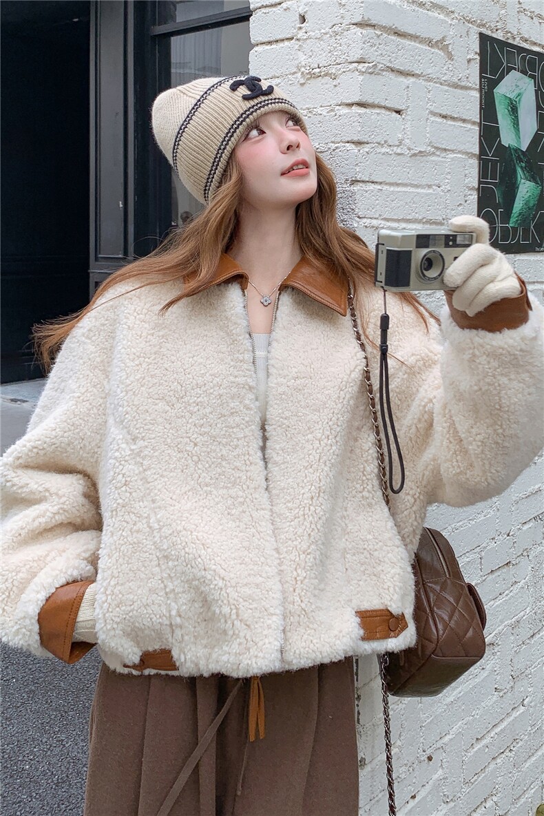 2025冬季新品现货主推皮毛一体撞色外套2C087-9286-P195K275,女装毛呢外套,2C087