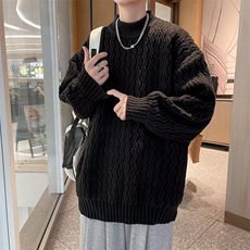 秋冬男女圆领套头毛衣波浪线条纹针织衫鹿毛绒打底外套MY307-P48，男装T恤，星座302B