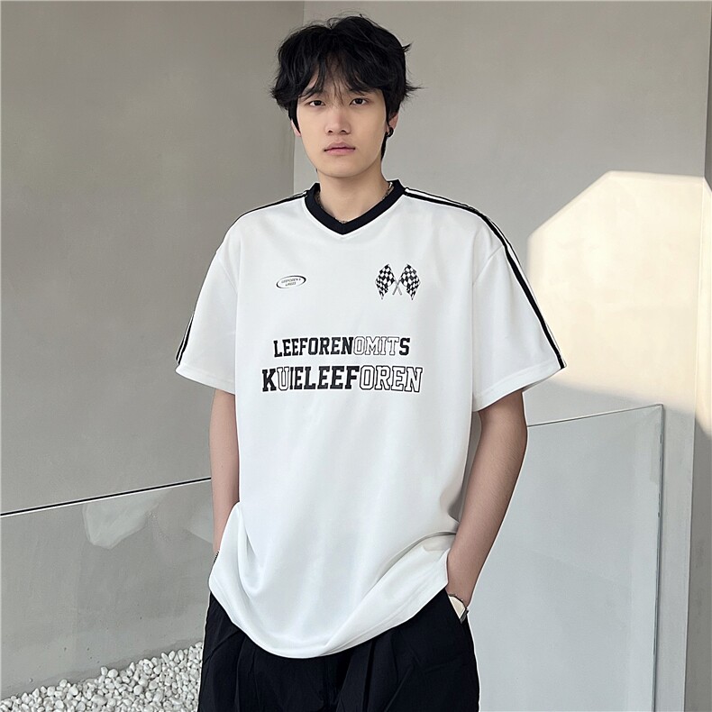 2026夏季运动风V领短袖T恤男字母印花抗菌速干上衣DT303-特P28,男装T恤,电商C307