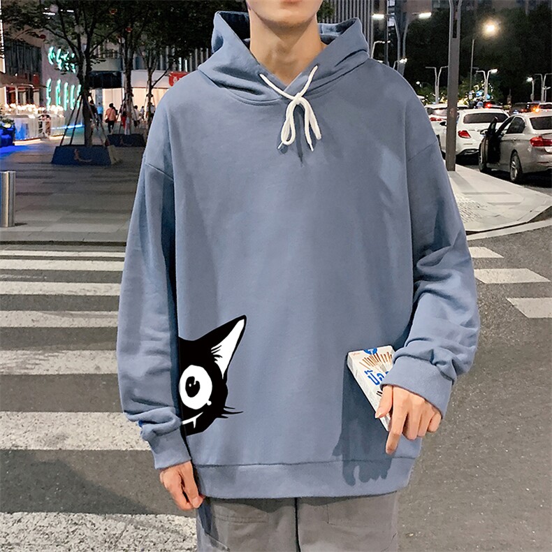 WY2035-P35 加绒款-P40 纯棉连帽卫衣男大码运动帽衫宽松薄外套男图片