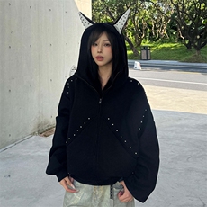 抖音得物高品质26春装美式高街铆钉杜宾犬耳朵开衫卫衣外套W125，女装短外套，电商A486