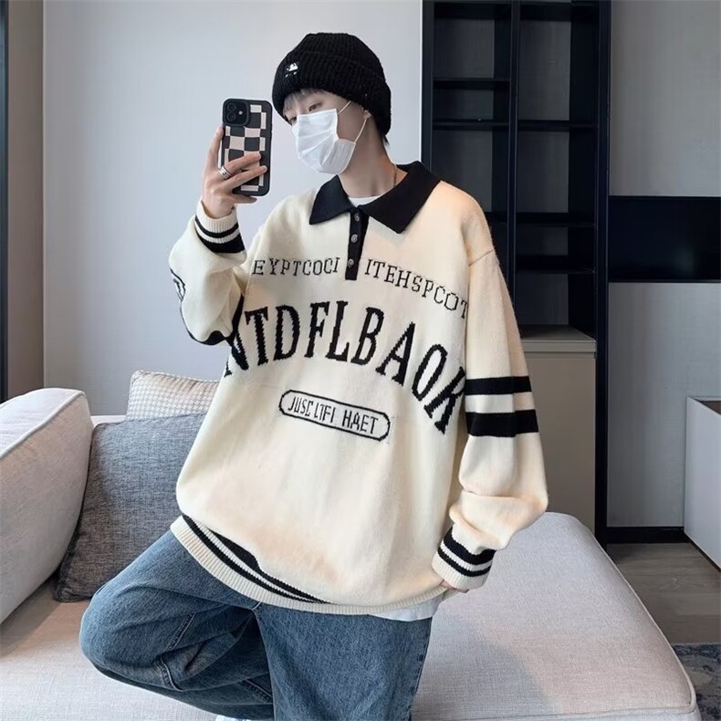 美式复古polo领毛衣男潮牌街头嘻哈情侣针织衫上衣M618-P40,男装卫衣,星座512-3