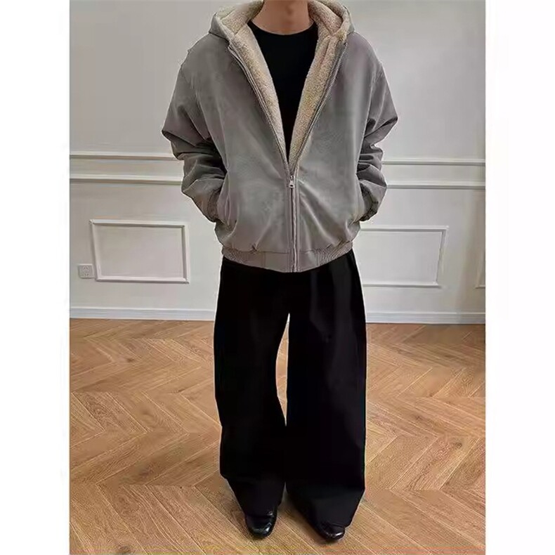 现货高品质美式冬季重磅座山雕大毛毛领pu皮棉衣男女加厚外套,男装皮衣,电商A486-1