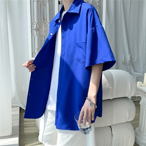 冰丝白色垂感衬衫男短袖夏季高级感oversize廓形潮牌休闲衬衣外套图片