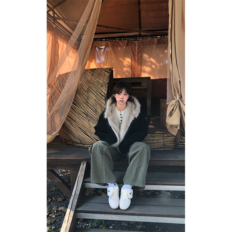 现货重磅硬挺boxy羽绒棉衣座山雕猫耳大毛毛领麂皮棉服冬外套,男装棉衣,电商A443