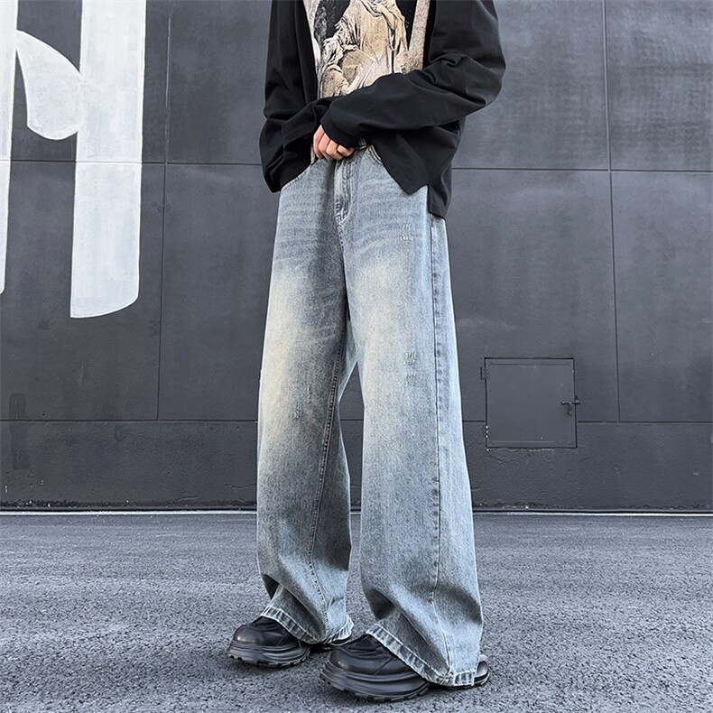 美式高街牛仔裤男韩版潮阔腿裤子2024春冬ins直筒长裤RK1413-P45,男装牛仔裤,星座412-3
