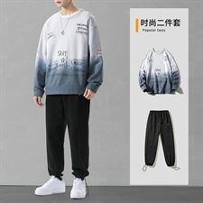 渐变卫衣男圆领长袖秋季潮流男装一套搭配帅气炸街套装DF156TP90，男装卫衣，电商A102
