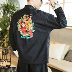 秋冬风刺绣大码休闲牛仔夹克立领情侣外套潮JK17/P155，男装工装外套，钱塘713