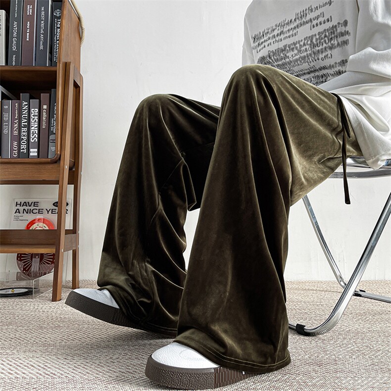 8XL-M加绒美拉德宽松金丝绒阔腿裤垂感拖地裤K993P55加绒65控78，男装休闲裤，电商D206-1