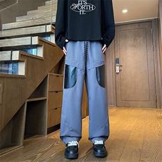 8XL-M拼接PU皮冲锋裤男特大码防风防水登山工装裤KZ016P53加绒63，男装工装外套，电商B312