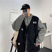 大货2020港风秋季工装夹克韩版潮宽松假两件男士连帽外套JK08-P70,男装夹克,星座1008-2