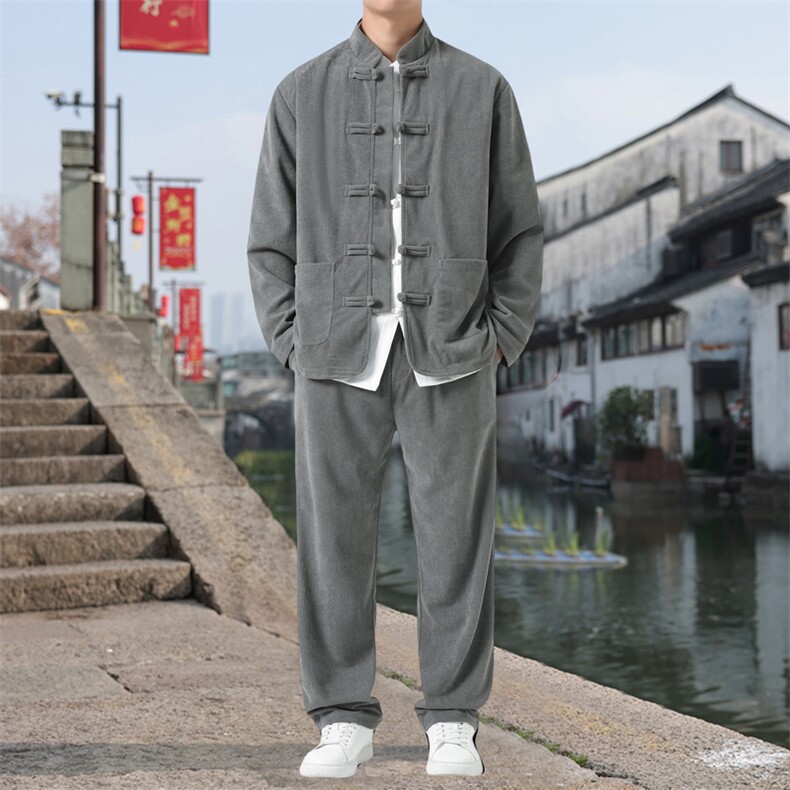 男士外套灯芯绒夹克套装盘扣立领风XZ1512-2501套装-P110,男装夹克,星座1512