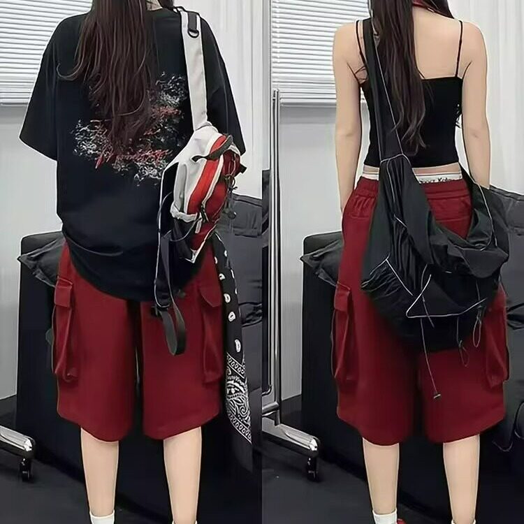 美式工装短裤男款夏季设计感编织抽绳五分裤潮牌宽松休闲运动中裤,男装牛仔裤,星座506A