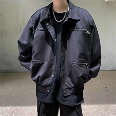 黑色复古皮衣休闲男秋季宽松机车美式夹克街头立领飞行员外套潮，男装夹克，星座716-4