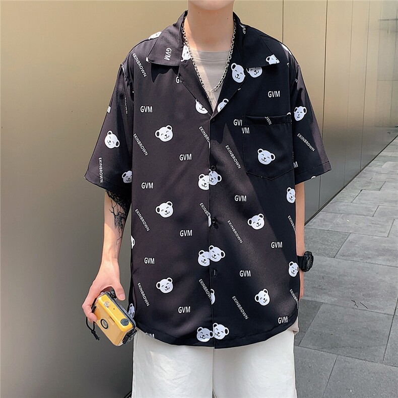 1港风休闲情侣大码M-5XL衬衫潮帅气半袖衬衣男寸衫DCS764P40控58图片