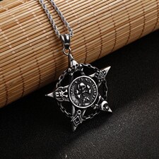 欧美复古五角星五芒星海盗骷髅头七夕情侣项链钛钢吊坠，项链，星座510A-1