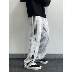 wassuphappy美式三条杠卫裤男春秋季潮流扎染直筒裤休闲运动裤子，男装休闲裤，星座506A