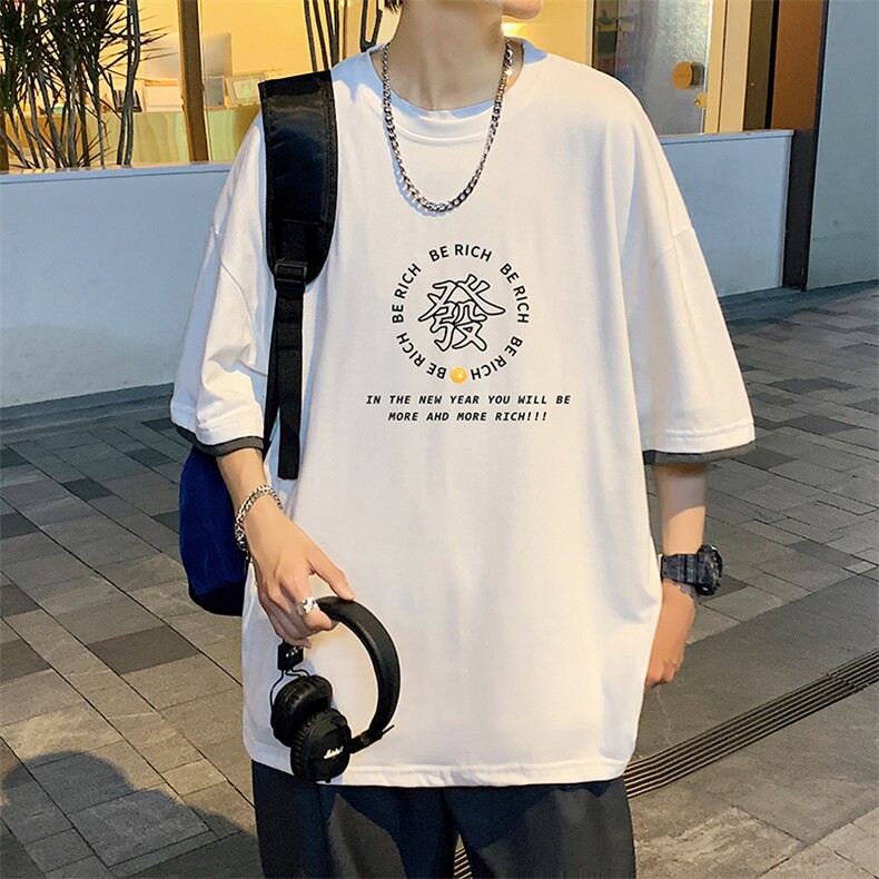 JT55163-P25假两件短袖t恤男大码胖子半袖体恤半截袖港风,男装T恤,电商A040