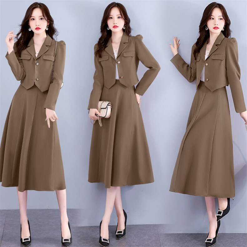 小西装套裙女秋2025春秋季新款气质修身显瘦百搭潮流连衣裙两件套，女装套装/套裙，卡杰菲