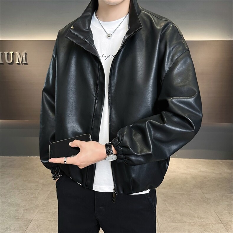 店主风2025秋季新款时尚立领皮衣宽松夹克外套男PY183-P115控155,男装皮衣,电商A413