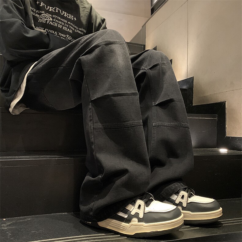 新款拼接打褶微喇高街牛仔裤XZ604-KN21-P50控78,男装牛仔裤,星座604