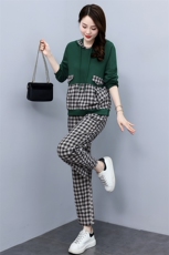 秋季女套装2022年新款洋气时尚高级感减龄显瘦休闲格子卫衣两件套，女装套装/套裙，魅影