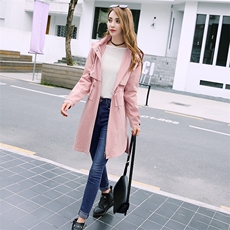 2021年秋季系带口袋纯色拉链连帽长袖中长款通勤直筒风衣街头，女装风衣，依恋蒂丝