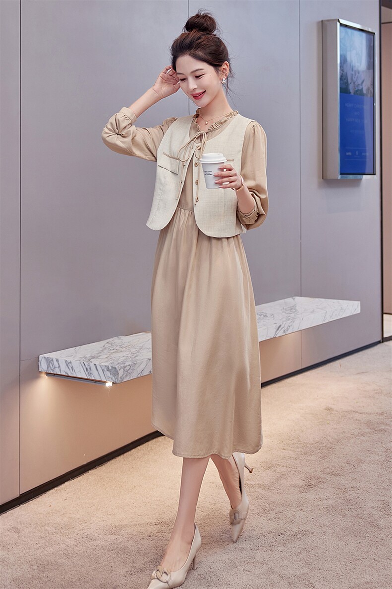 时尚气质潮流马甲连衣裙套装女2024年春装新款修身显瘦两件套裙子,女装套装/套裙,铭街依杨