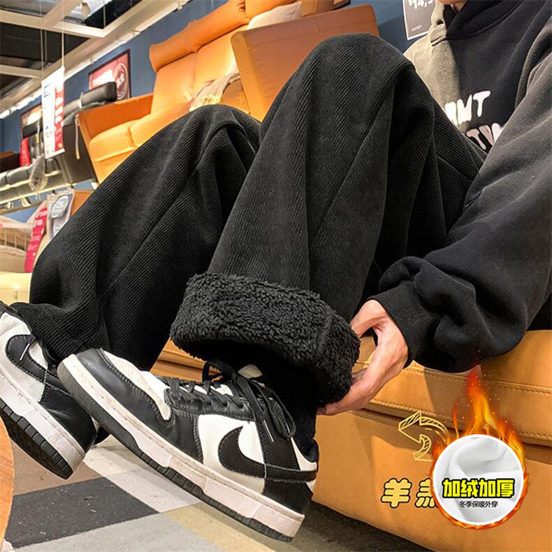 冬季美式高街加绒加厚男女休闲裤灯芯绒保暖直筒宽松阔腿长裤，男装棉衣，电商A443