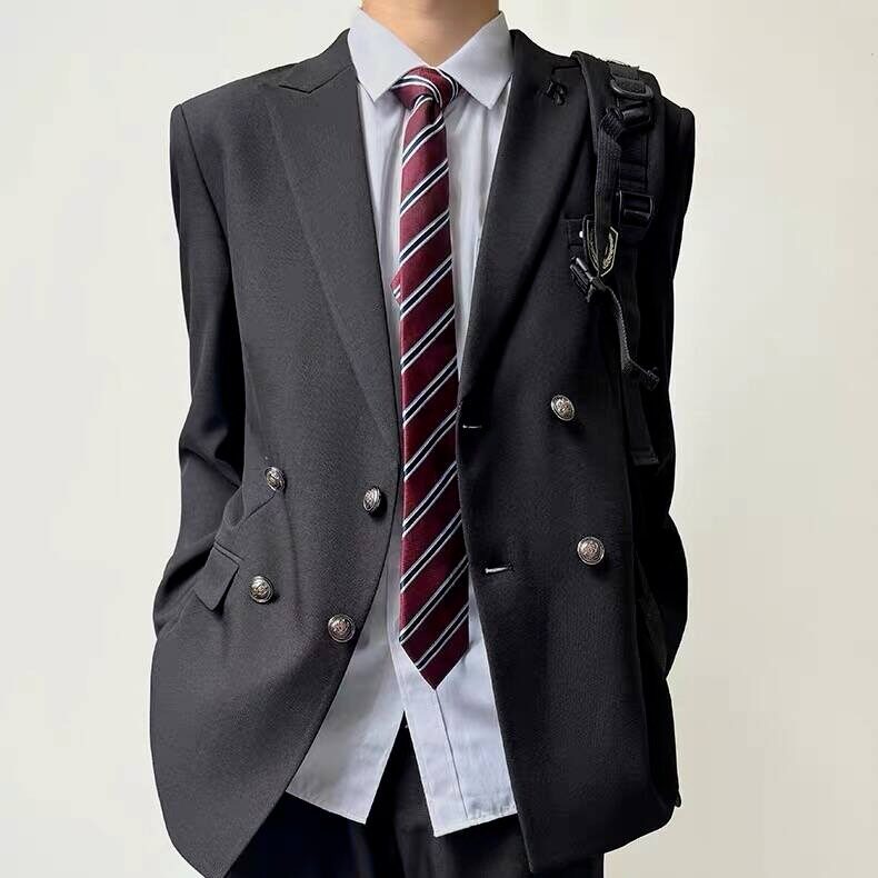 木村叔日系原创设计深灰色西装男生院风双排扣戗驳领西服,男装西服套装,星座506A