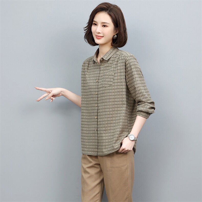 2025年春秋装新款潮小格子衬衫宽松显瘦韩版气质百搭衬衣女减龄图片
