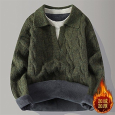250912JR-P73假两件翻领毛衣秋冬新款加绒加厚保暖情侣针织衫，男装针织衫/毛衣，电商D310B