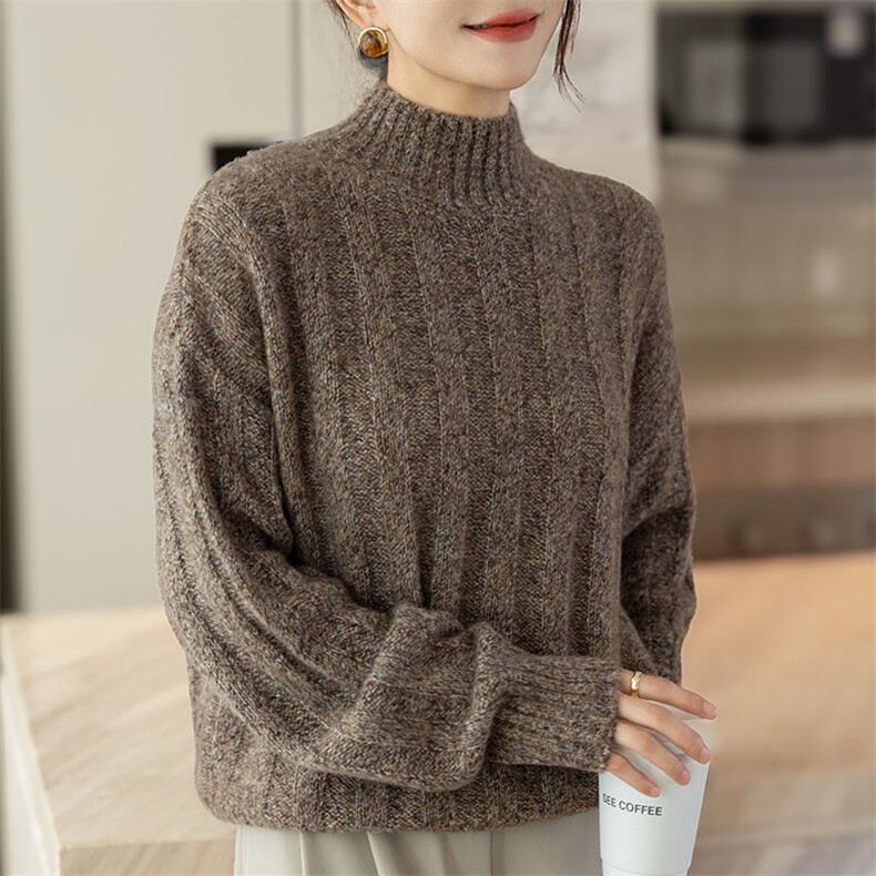 高奢花纱！丝绒加厚真丝山羊绒衫2025秋冬新女半高领宽松针织毛衣,女装羊绒衫,咔绒特