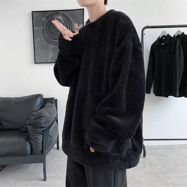 纯色羊羔绒卫衣男冬季潮牌ins宽松休闲慵懒风套头外套WY250-P30,男装卫衣,星座1008-1