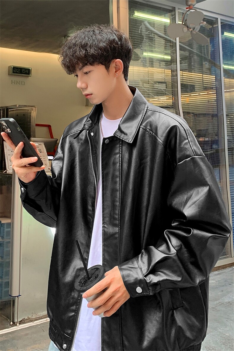 咖色皮夹克男士春秋季美式复古cleanfit机车pu皮外套高级感棒球服,男装夹克,电商A102