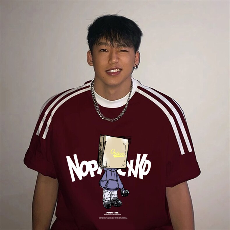 夏季美式高街重磅纯棉三条杠织带撞色男女短袖T恤ZD576-特P30,男装T恤,电商A486