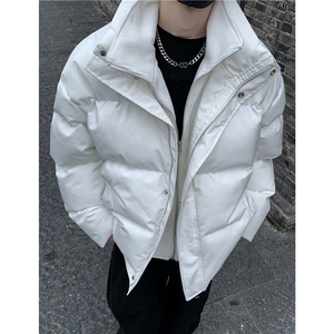 白色假两件羽绒棉服男冬季高级感痞帅外套美式立领面包服p98图片