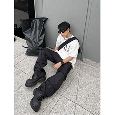 B221美式ins街头hiphop刺绣宽松褶皱休闲裤子LK23123-P60控78，男装休闲裤，电商B221