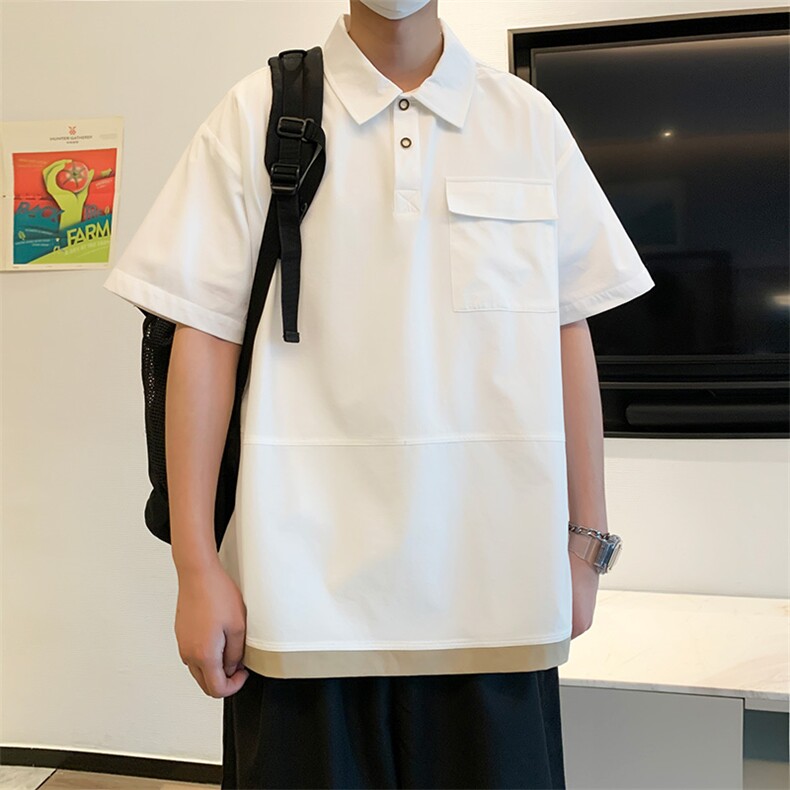登山布拼接短袖polo衫男假两件翻领t恤2401特P38控58,男装Polo衫,电商A309