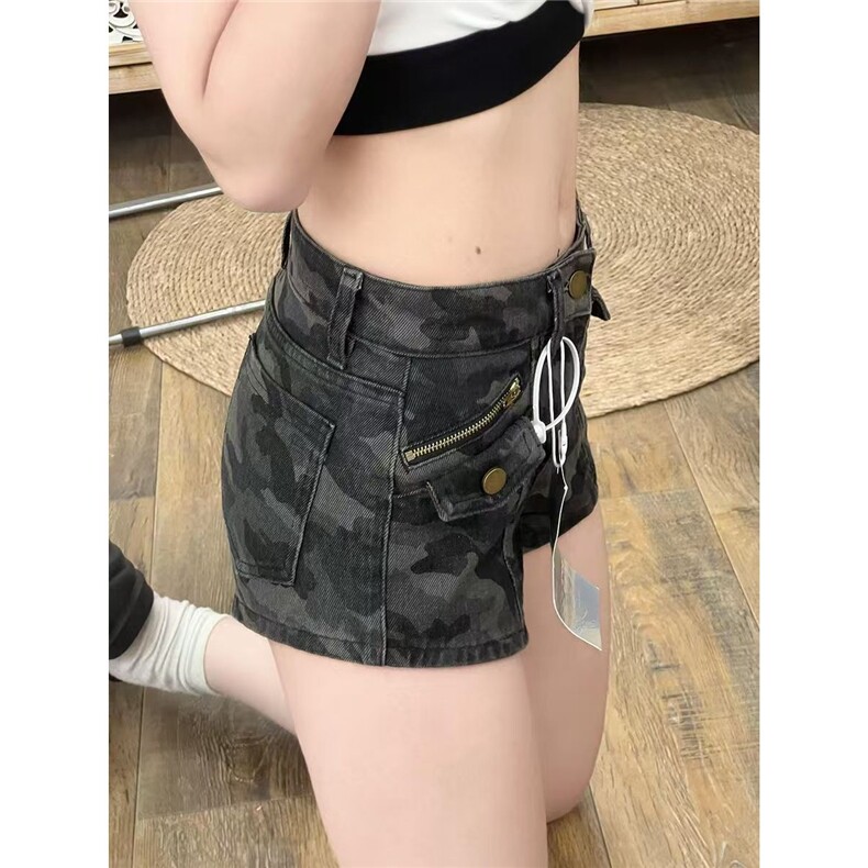 美式高街迷彩工装牛仔短裤女2025新款高腰辣妹包臀百搭时尚热裤子,男装牛仔裤,星座1210-1