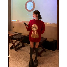 红色圣诞小狗软糯马海毛毛衣女秋冬慵懒风新年针织衫MY03985-P58，男装针织衫/毛衣，星座308B-2