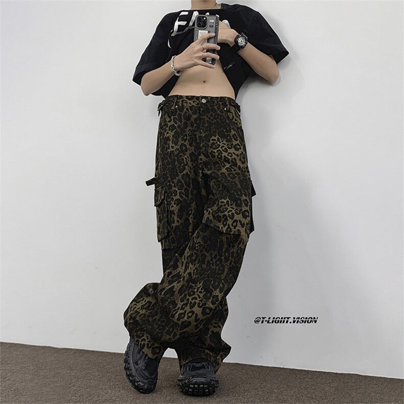 豹纹立体口袋工装牛仔裤男,男装牛仔裤,星座410-7