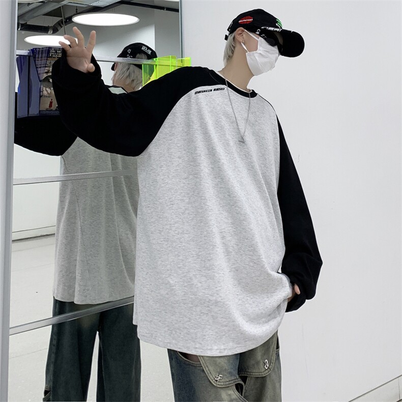 WY88-P35日系复古宽松型拼色圆领打底衫,男装卫衣,星座1501-1