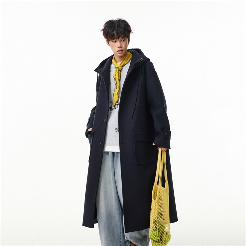 高级感毛呢大衣男秋冬季加厚过膝外套韩系潮流翻领呢子风衣FY207，男装风衣，星座903-1