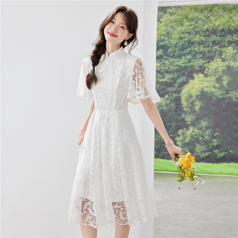 《现货26夏上新》新中式改良版旗袍蕾丝拼接气质连衣裙女,商品下架区,苗苗