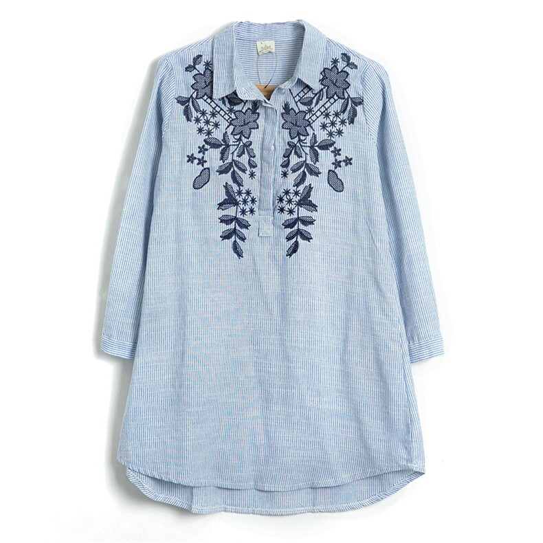 2021年秋季中长款长袖A字裙条纹立领宽松舒适柔软刺绣简约,女装连衣裙,小林双子
